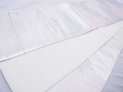 平和屋着物◎六通柄袋帯 雲取り吉祥文 銀糸 逸品 BAAH6102cm