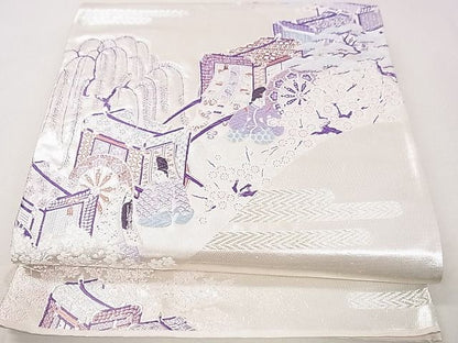 平和屋着物◎六通柄袋帯 唐織 観机山霞 銀糸 逸品 DAAF0980ya