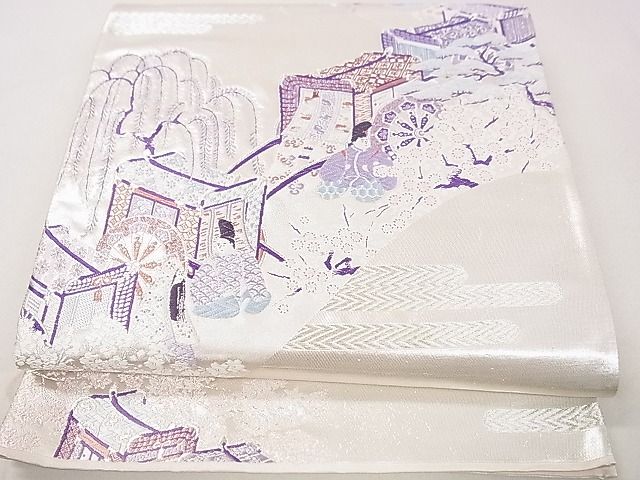 平和屋着物◎六通柄袋帯 唐織 観机山霞 銀糸 逸品 DAAF0980ya