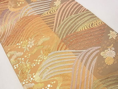 平和屋着物◎六通柄袋帯 六百綾錦 立波花文 金糸 逸品 DAAH0020ya