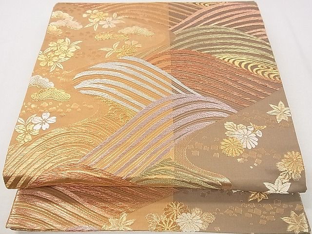平和屋着物◎六通柄袋帯 六百綾錦 立波花文 金糸 逸品 DAAH0020ya