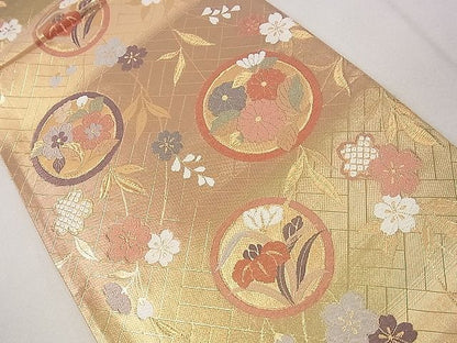 平和屋着物◎佐賀錦 六通柄袋帯 唐織 草花丸文 金糸 逸品 DAAH0028ya