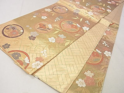 平和屋着物◎佐賀錦 六通柄袋帯 唐織 草花丸文 金糸 逸品 DAAH0028ya