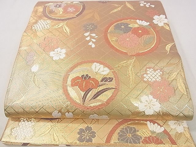 平和屋着物◎佐賀錦 六通柄袋帯 唐織 草花丸文 金糸 逸品 DAAH0028ya