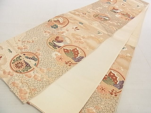 平和屋着物◎六通柄袋帯 唐織 道長花蝶丸文 金糸 正絹 逸品 AAAJ2896Ajz