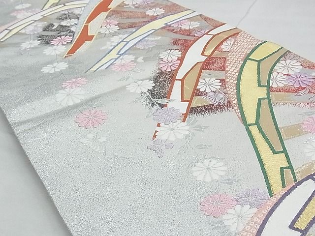 平和屋着物◎佐賀錦 六通柄袋帯 片輪車枝垂れ菊文 金銀糸 逸品 BAAG7606ui