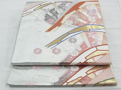 平和屋着物◎佐賀錦 六通柄袋帯 片輪車枝垂れ菊文 金銀糸 逸品 BAAG7606ui
