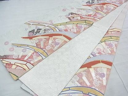 平和屋着物◎佐賀錦 六通柄袋帯 片輪車枝垂れ菊文 金銀糸 逸品 BAAG7606ui