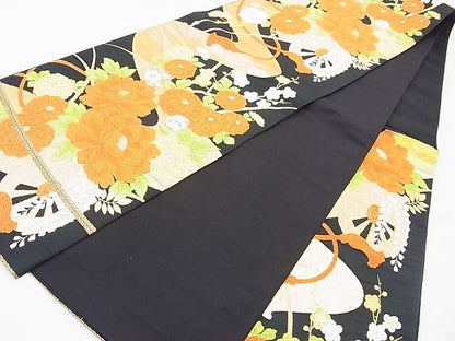 平和屋着物◎六通柄袋帯 唐織 花車文 黒地 金銀糸 逸品 BAAH5208ui