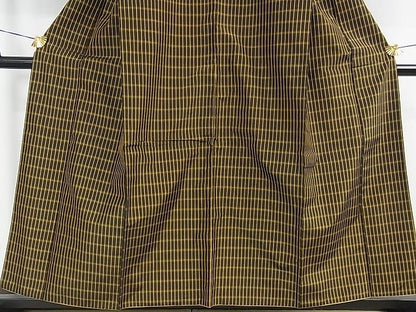 平和屋本店●極上　本場黄八丈　黒八丈　平織　紬　格子　逸品　DZAA1674kh4