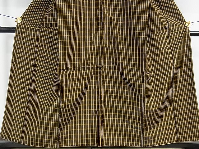 平和屋本店●極上　本場黄八丈　黒八丈　平織　紬　格子　逸品　DZAA1674kh4