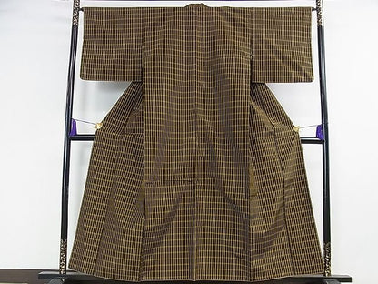 平和屋本店●極上　本場黄八丈　黒八丈　平織　紬　格子　逸品　DZAA1674kh4