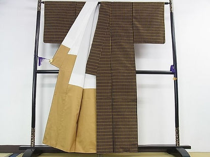 平和屋本店●極上　本場黄八丈　黒八丈　平織　紬　格子　逸品　DZAA1674kh4