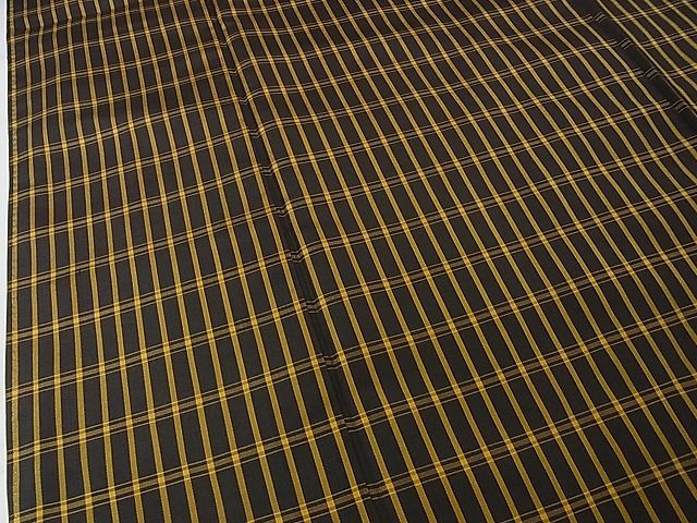 平和屋本店●極上　本場黄八丈　黒八丈　平織　紬　格子　逸品　DZAA1674kh4