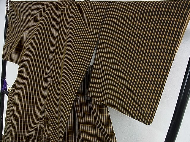 平和屋本店●極上　本場黄八丈　黒八丈　平織　紬　格子　逸品　DZAA1674kh4