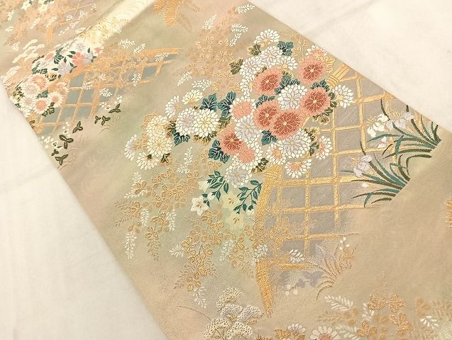 平和屋着物◎六通柄袋帯 流水枝花籬文 金銀糸 正絹 逸品 AAAI7533Bfw