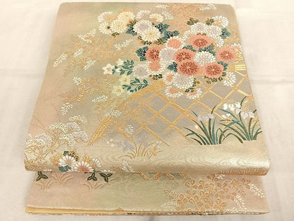 平和屋着物◎六通柄袋帯 流水枝花籬文 金銀糸 正絹 逸品 AAAI7533Bfw