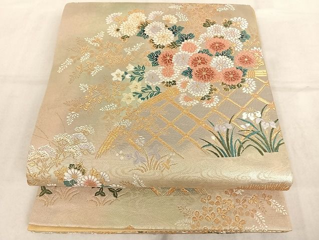 平和屋着物◎六通柄袋帯 流水枝花籬文 金銀糸 正絹 逸品 AAAI7533Bfw