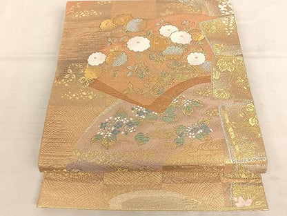 平和屋着物◎六通柄袋帯 市松扇面重 金銀糸 正絹 逸品 AAAI7539Bfw