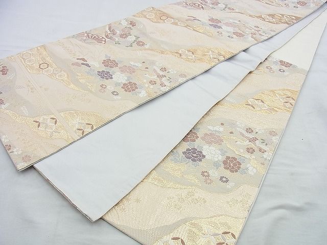 平和屋着物◎六通柄袋帯 唐織 道長飛鶴花文 金糸 逸品 BAAH2830jm