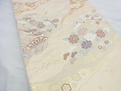 平和屋着物◎六通柄袋帯 唐織 道長飛鶴花文 金糸 逸品 BAAH2830jm