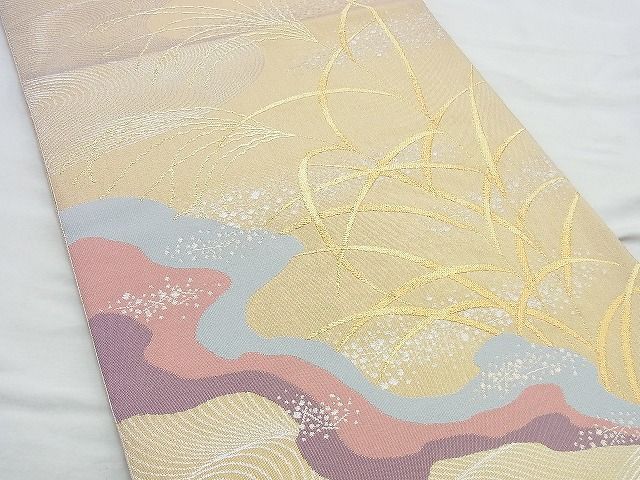 平和屋着物◎六通柄袋帯 道長すすき文 金糸 逸品 BAAH2816jm