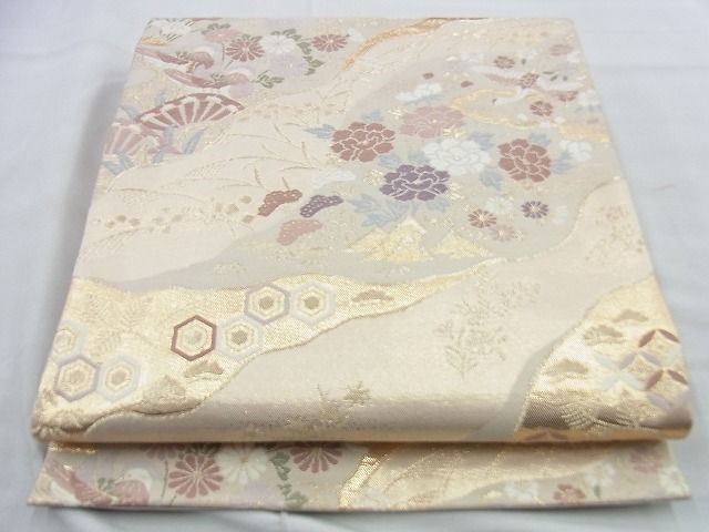 平和屋着物◎六通柄袋帯 唐織 道長飛鶴花文 金糸 逸品 BAAH2830jm