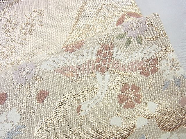 平和屋着物◎六通柄袋帯 唐織 道長飛鶴花文 金糸 逸品 BAAH2830jm