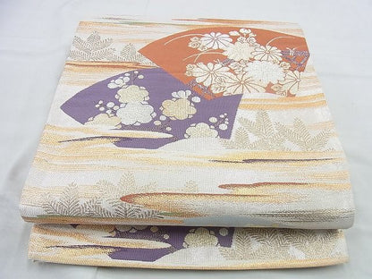 平和屋着物◎六通柄袋帯 地紙春秋花文 金銀糸 逸品 BAAH2847jm