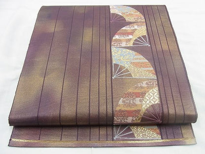 平和屋着物◎六通柄袋帯 扇面散らし間道 金糸 逸品 BAAH2853jm