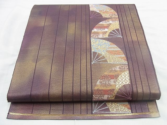 平和屋着物◎六通柄袋帯 扇面散らし間道 金糸 逸品 BAAH2853jm