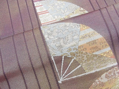 平和屋着物◎六通柄袋帯 扇面散らし間道 金糸 逸品 BAAH2853jm