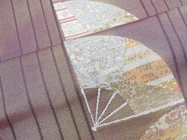 平和屋着物◎六通柄袋帯 扇面散らし間道 金糸 逸品 BAAH2853jm