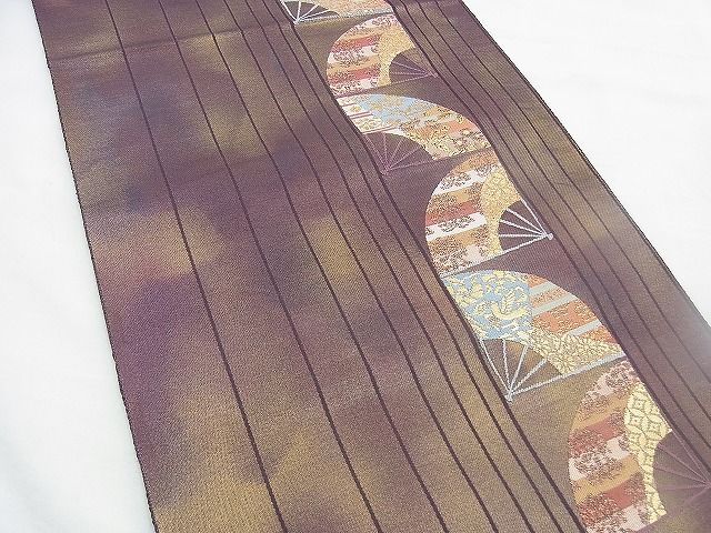 平和屋着物◎六通柄袋帯 扇面散らし間道 金糸 逸品 BAAH2853jm