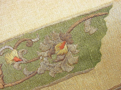 平和屋着物◎太鼓柄袋帯 刺繍 花唐草文 金糸 逸品 BAAH2878jm