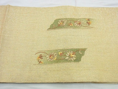 平和屋着物◎太鼓柄袋帯 刺繍 花唐草文 金糸 逸品 BAAH2878jm