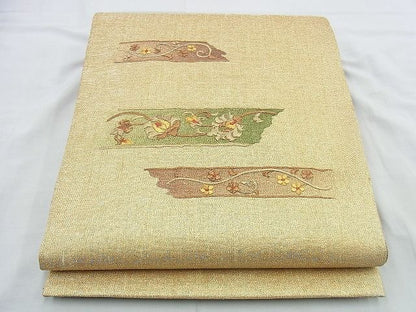 平和屋着物◎太鼓柄袋帯 刺繍 花唐草文 金糸 逸品 BAAH2878jm