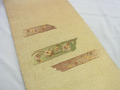 平和屋着物◎太鼓柄袋帯 刺繍 花唐草文 金糸 逸品 BAAH2878jm