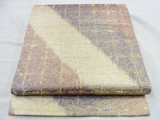 平和屋着物◎全通柄袋帯 格子柄 金糸 逸品 BAAH2893jm