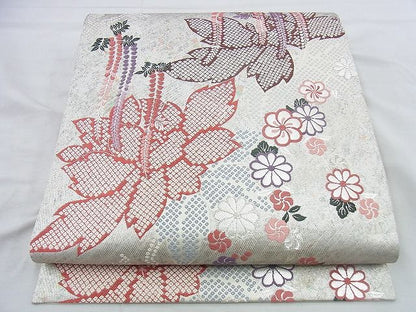 平和屋着物◎六通柄袋帯 唐織 草花文 銀糸 逸品 BAAH2884jm