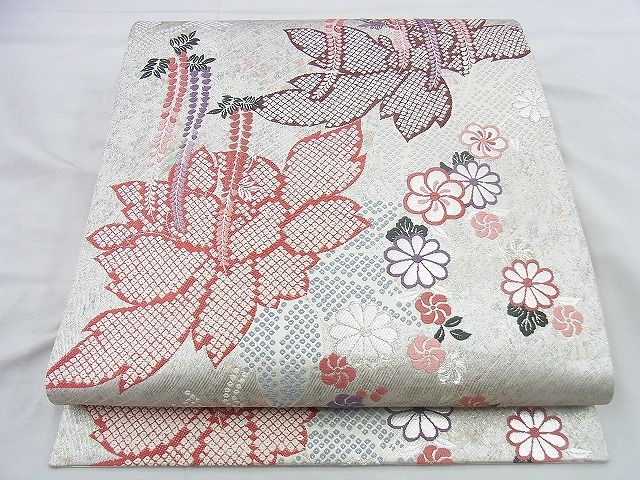 平和屋着物◎六通柄袋帯 唐織 草花文 銀糸 逸品 BAAH2884jm