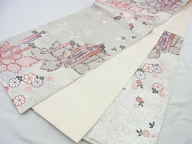 平和屋着物◎六通柄袋帯 唐織 草花文 銀糸 逸品 BAAH2884jm