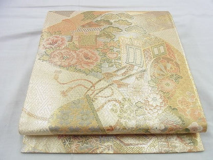 平和屋着物◎佐賀錦 六通柄袋帯 御所車花文 金糸 逸品 BAAH2912jm