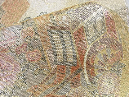 平和屋着物◎佐賀錦 六通柄袋帯 御所車花文 金糸 逸品 BAAH2912jm