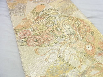 平和屋着物◎佐賀錦 六通柄袋帯 御所車花文 金糸 逸品 BAAH2912jm