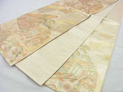 平和屋着物◎佐賀錦 六通柄袋帯 御所車花文 金糸 逸品 BAAH2912jm