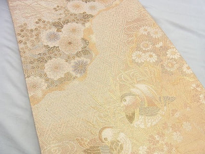 平和屋着物◎佐賀錦 六通柄袋帯 鴛鴦花文 金糸 逸品 BAAH2917jm