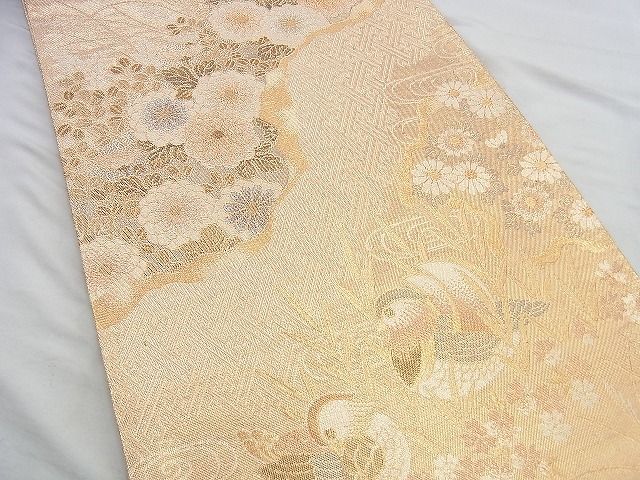 平和屋着物◎佐賀錦 六通柄袋帯 鴛鴦花文 金糸 逸品 BAAH2917jm
