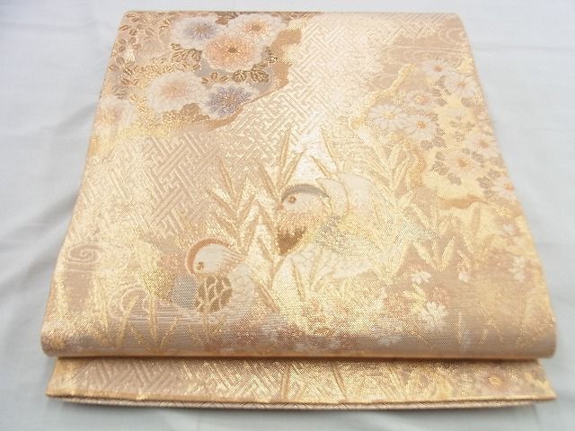 平和屋着物◎佐賀錦 六通柄袋帯 鴛鴦花文 金糸 逸品 BAAH2917jm