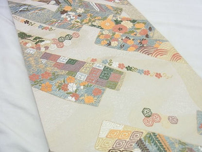 平和屋着物◎六通柄袋帯 花鳥文 金糸 逸品 BAAH2929jm